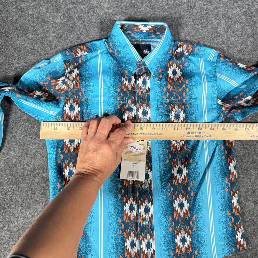 Wrangler Checotah Kids Western Snap Shirt Turquoise Blue Aztec Print S 112365829 - Picture 5 of 9
